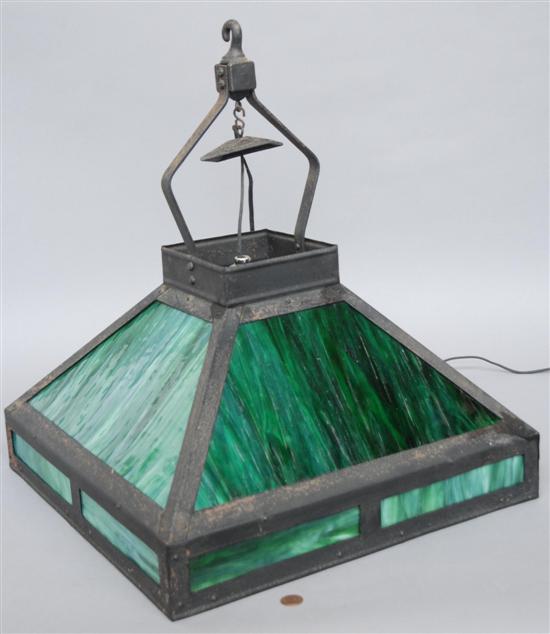 Appraisal: AN ARTS AND CRAFTS HANGING SLAG GLASS FIXTURE square Property