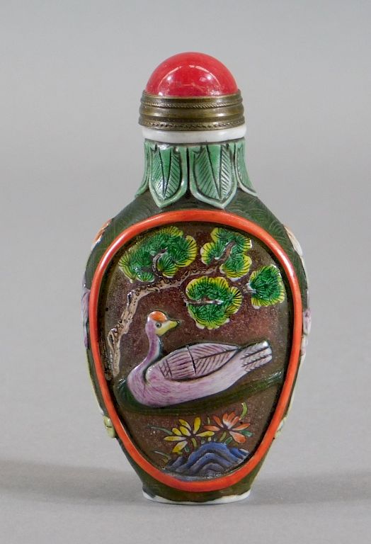 Appraisal: Chinese Polychrome Peking Glass Snuff Bottle China th Century Snowflake