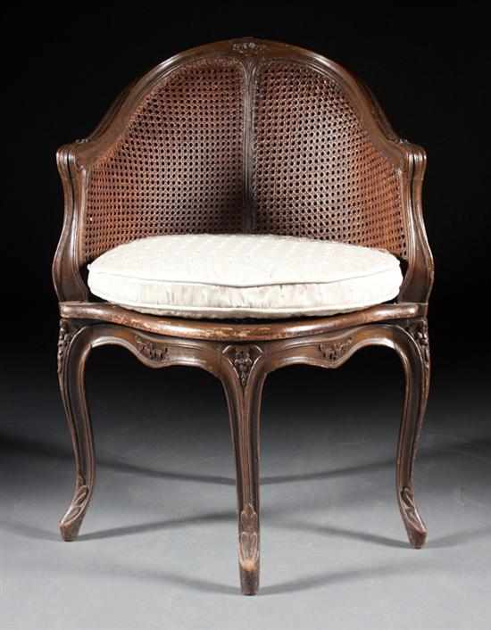 Appraisal: Louis XV style carved panel chaise de bureau late th