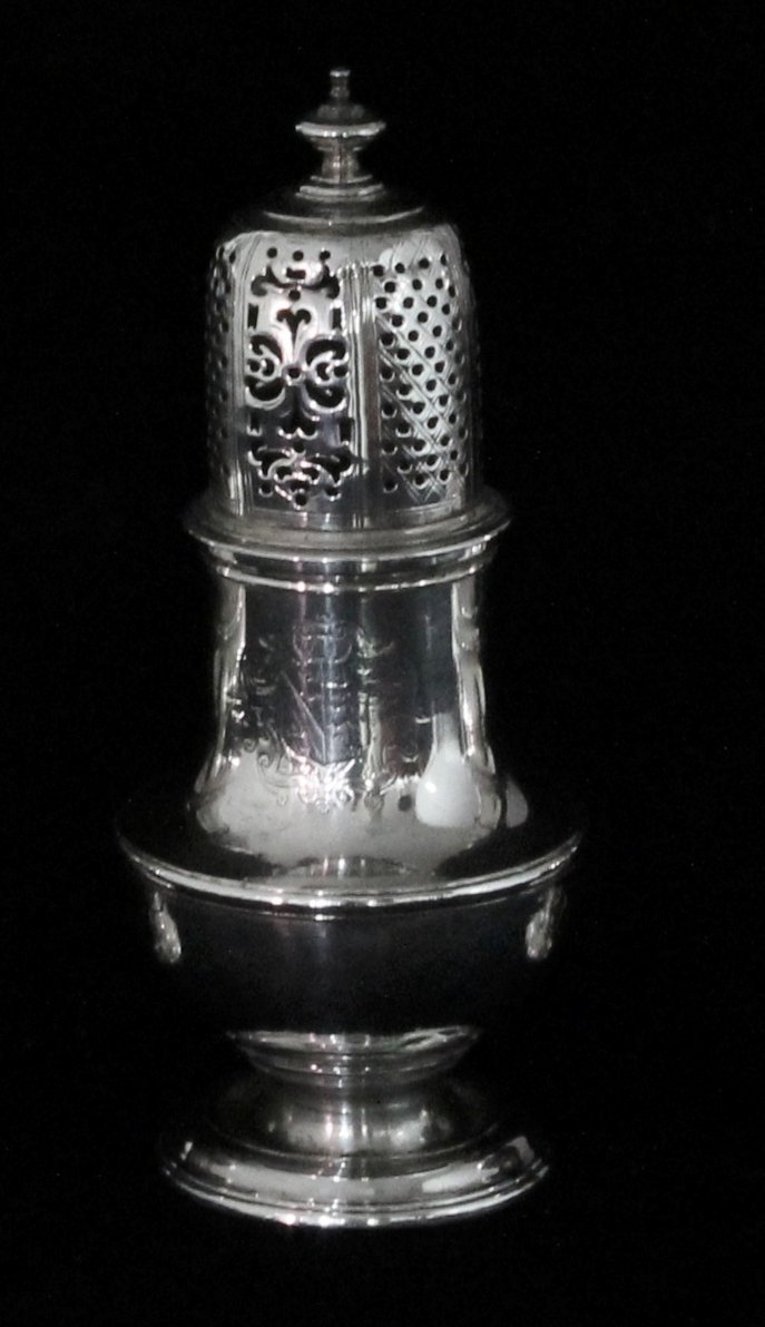 Appraisal: A George II silver caster maker's mark obscured London of