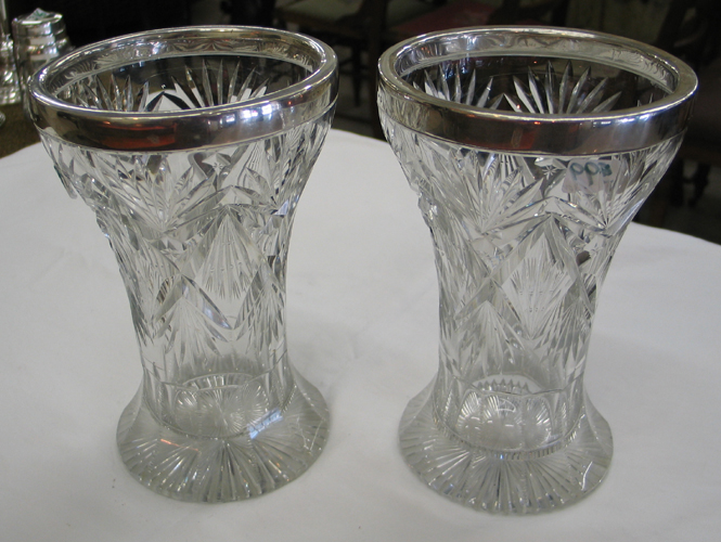 Appraisal: PAIR OF AMERICAN FLARED CUT CRYSTAL FLOWER VASES having Sterling