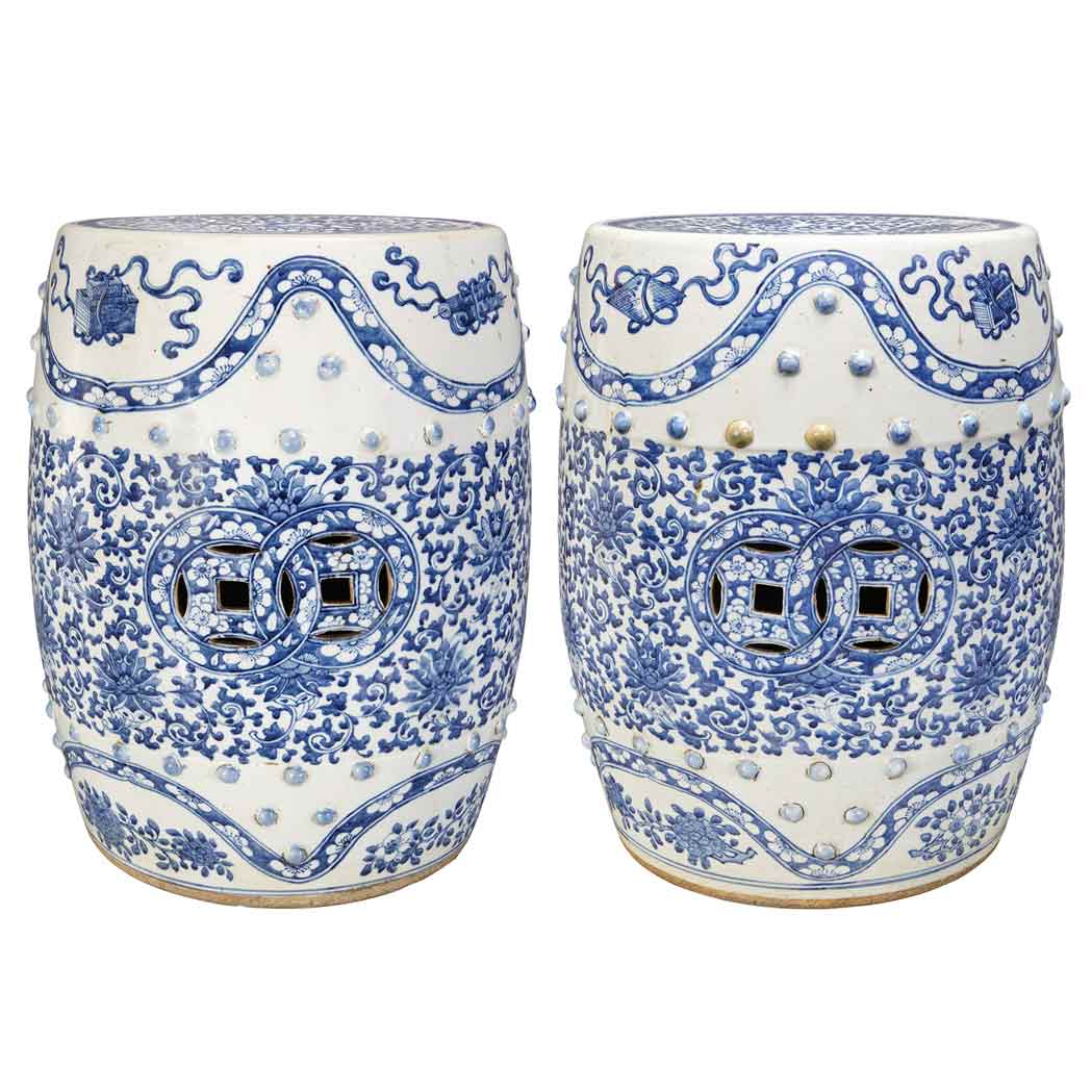 Appraisal: Pair of Chinese Blue and White Glazed Porcelain Garden Stools