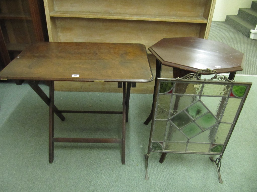 Appraisal: Mahogany folding table octagonal table and an Art Nouveau leaded