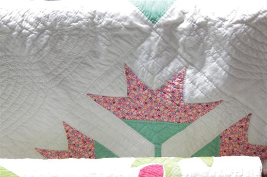 Appraisal: APPLIQUE QUILT Cotton quilt having an elaborately quilted white ground