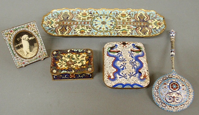 Appraisal: - Five pieces of cloisonn to incl a Russian spoon