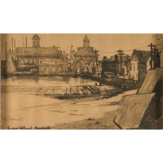 Appraisal: Drawing Framed etching drypoint Long Wharf Newport by Gabrielle DeVaux