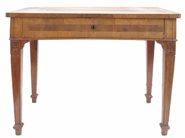 Appraisal: A Continental Neoclassical inlaid walnut writing table reduced in height