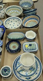 Appraisal: Three tray lots of handmade Polish pottery twenty-two pieces including