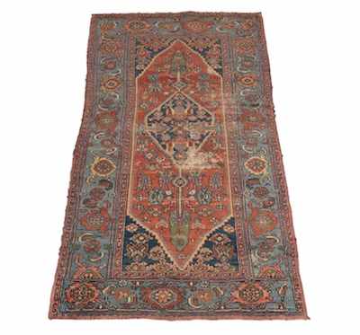 Appraisal: A Hamadan Carpet Red lozenge with blue medallion dark blue