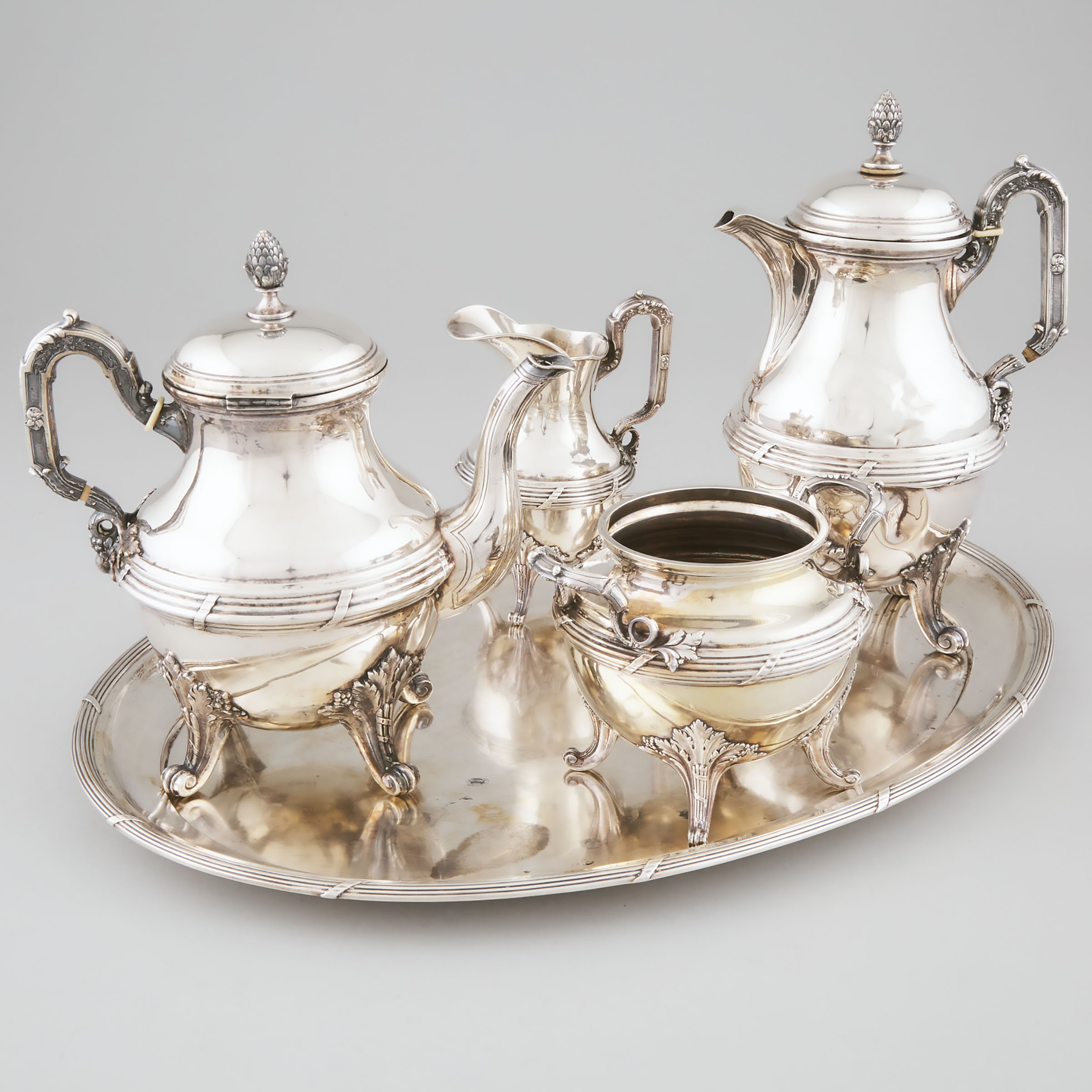 Appraisal: German Silver Tea and Coffee Service H Meyen Co Berlin