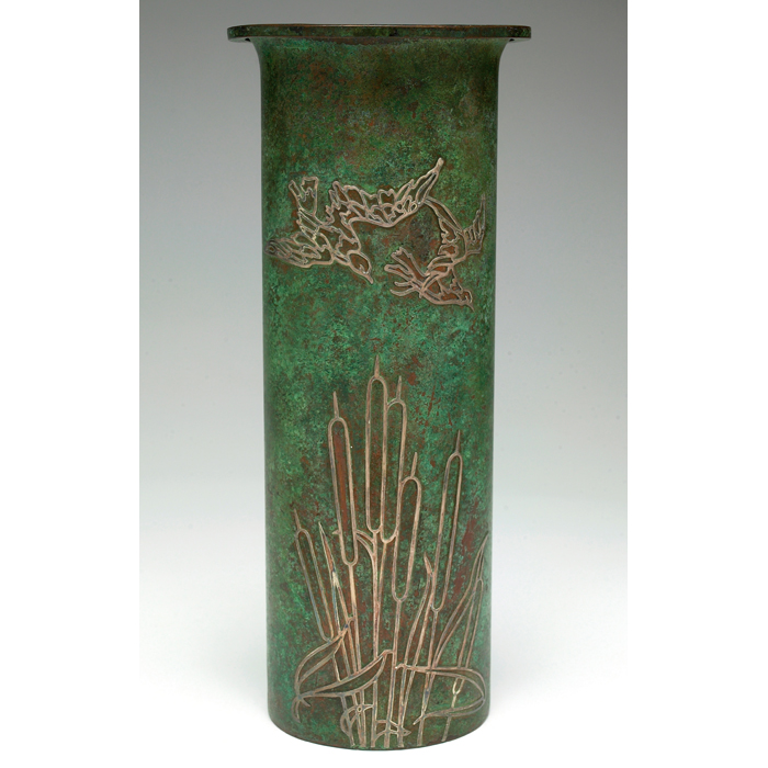 Appraisal: Heintz vase sterling on bronze applied design featuring birds and