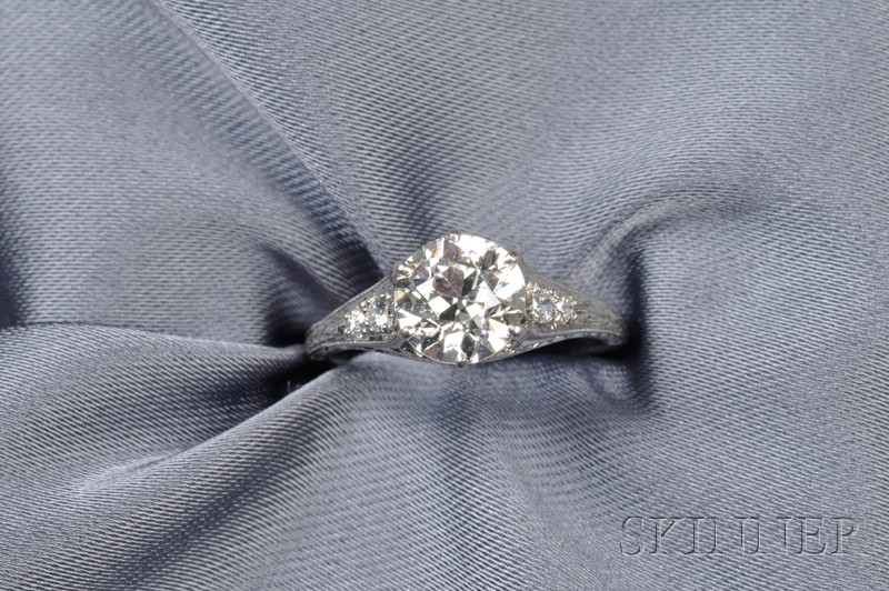 Appraisal: Art Deco Platinum and Diamond Solitaire prong-set with an old