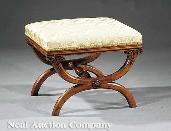 Appraisal: An Empire Carved Fruitwood Footstool early th c reeded seat