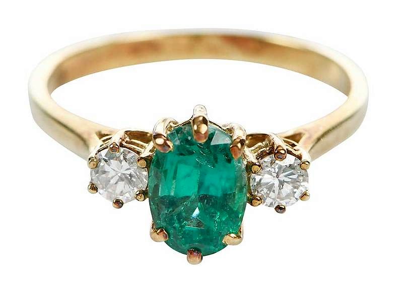 Appraisal: kt Emerald Diamond Ring center oval faceted emerald estimated weight