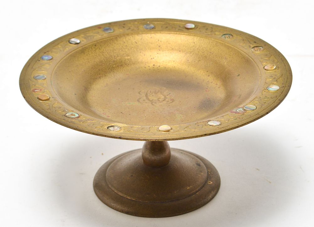 Appraisal: Tiffany Studios Bronze Dore Abalone Compote Tiffany Studios bronze dore