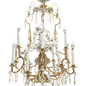 Appraisal: A Pair of French Gilt Bronze and Glass-Beaded Twelve-Light Chandeliers