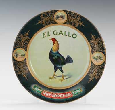 Appraisal: El Gallo Tin Tobacco Advertising Plate Vienna Art Plate tin