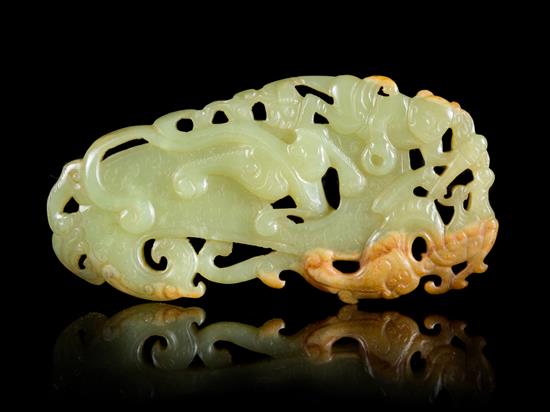 Appraisal: Sale Lot A Reticulated Celadon and Russet Jade Plaque of