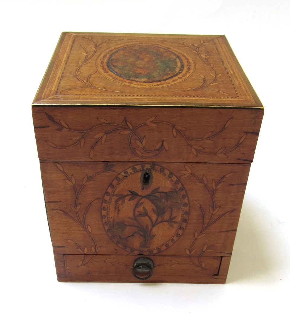 Appraisal: A George III fruitwood square tea caddy with a single