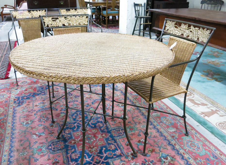 Appraisal: WICKER AND IRON CAFE TABLE AND CHAIR SET Philippines recent