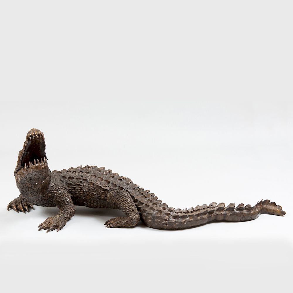 Appraisal: Large Bronze Model of a Crocodile Unmarked in a serpentine