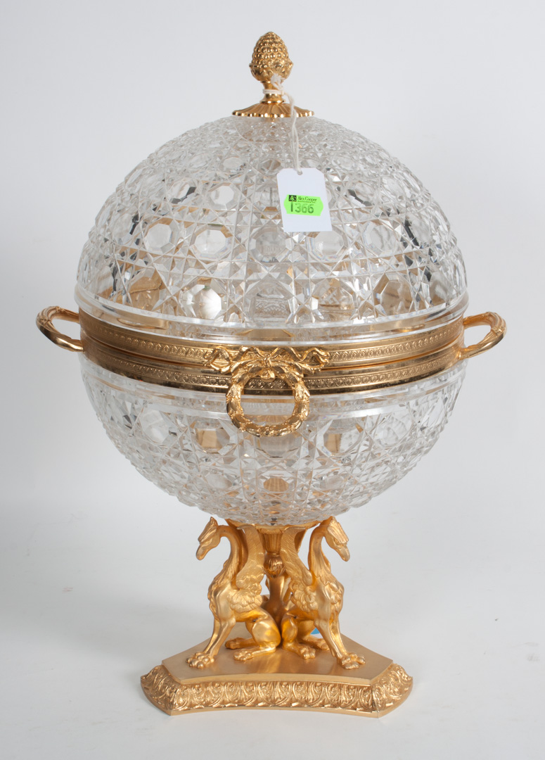 Appraisal: Continental gilt bronze and cut glass tantalus globular form on