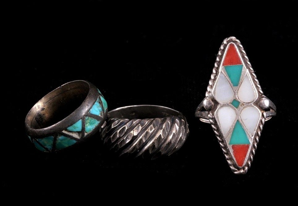 Appraisal: Collection of Three Navajo Sterling Silver Rings Included in this