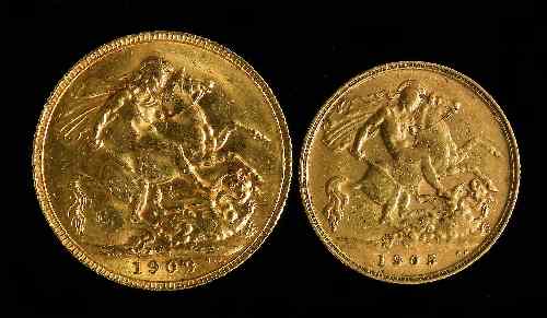 Appraisal: An Edward VII Sovereign fair worn and an Edward VII