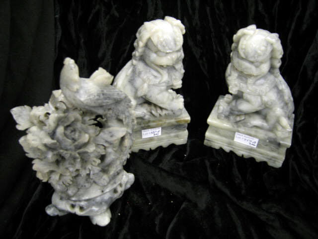 Appraisal: Pcs of Carved Soapstone pair of Foo dog bookends and