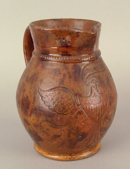 Appraisal: Jacob Medinger redware pitcher late th c with spread winged