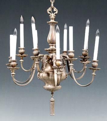 Appraisal: Fine silver plated -arm chandelier urn support issuing arms with