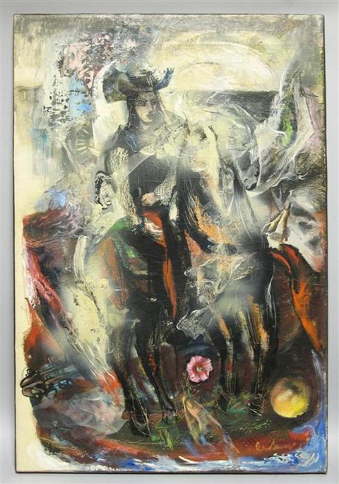 Appraisal: VICTOR DE PAUW AMERICAN - RODEO QUEEN Mixed media on