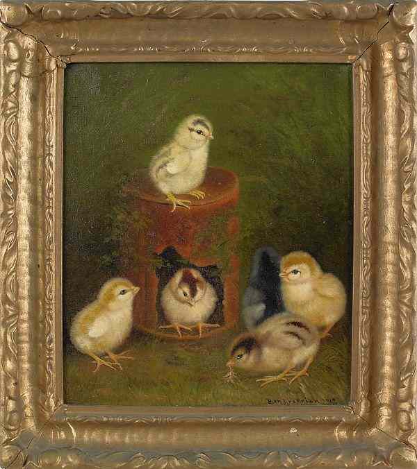 Appraisal: Ben Austrian American - oil on canvas of six chicks