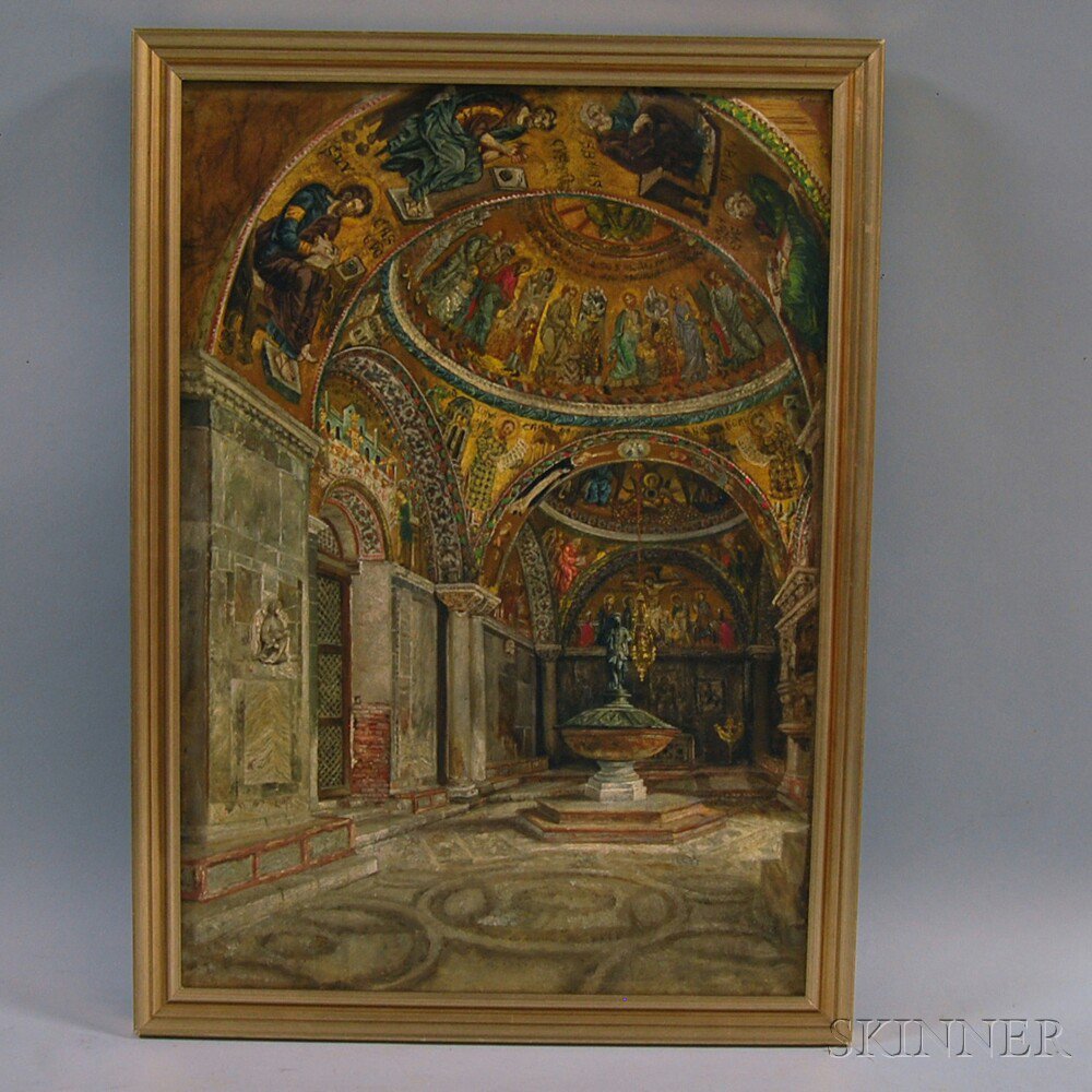 Appraisal: European School th th Century Byzantine Church Interior Unsigned Oil