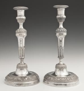 Appraisal: Pair of French Empire Style Silvered Bronze Candle Pair of