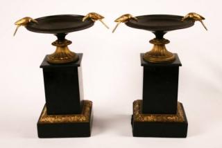 Appraisal: PAIR OF TH C FRENCH BRONZE AND MARBLE TAZZAS PAIR