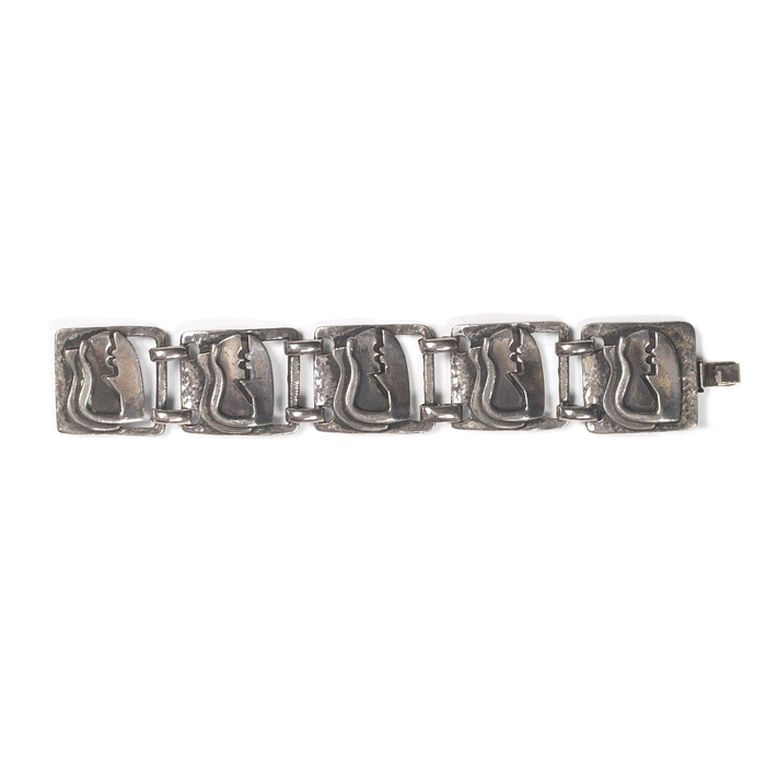 Appraisal: Frank Rebajes faces bracelet USA square links stamped Rebajes on