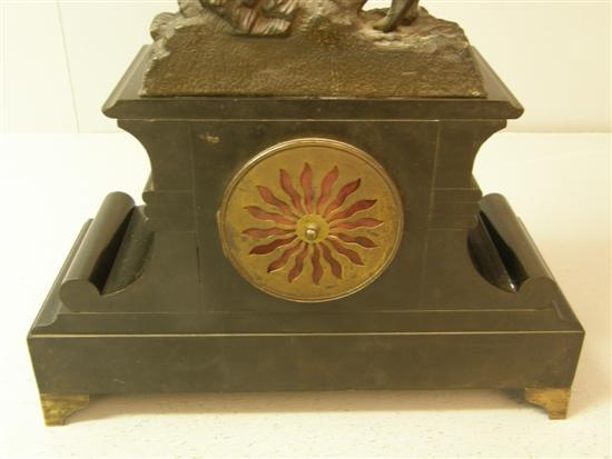 Appraisal: th century polished slate and pink marble mantel clock highlighted