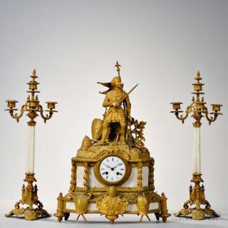 Appraisal: Gilt and Marble Figural Mantel Clock France c with a