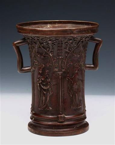 Appraisal: AN EARLY CONTINENTAL POSSIBLY FRENCH BRONZE TWO HANDLED URN with