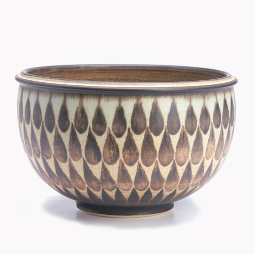 Appraisal: HARRISON MCINTOSH Stoneware bowl painted with rows of brown drops