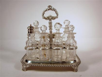 Appraisal: George III style silver p lated cruet stand th century