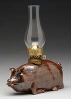 Appraisal: BROWN POTTERY PIG MINI LAMP S - Brown pottery pig