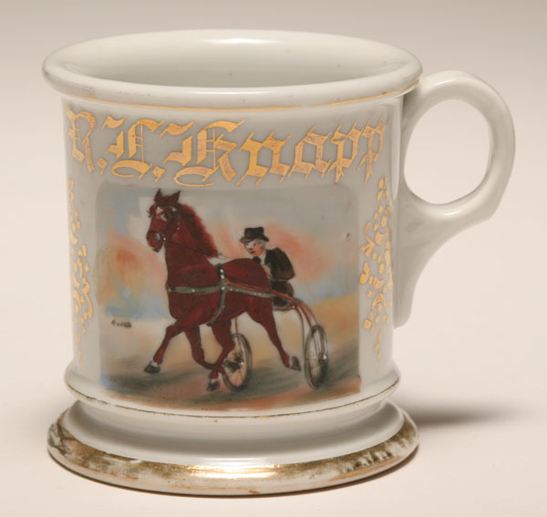 Appraisal: Occupational shaving mug standardbred trotter racehorse Gilt trim artist signed