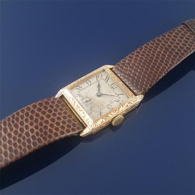 Appraisal: An ct gold square faced wrist watch Arabic numerals with