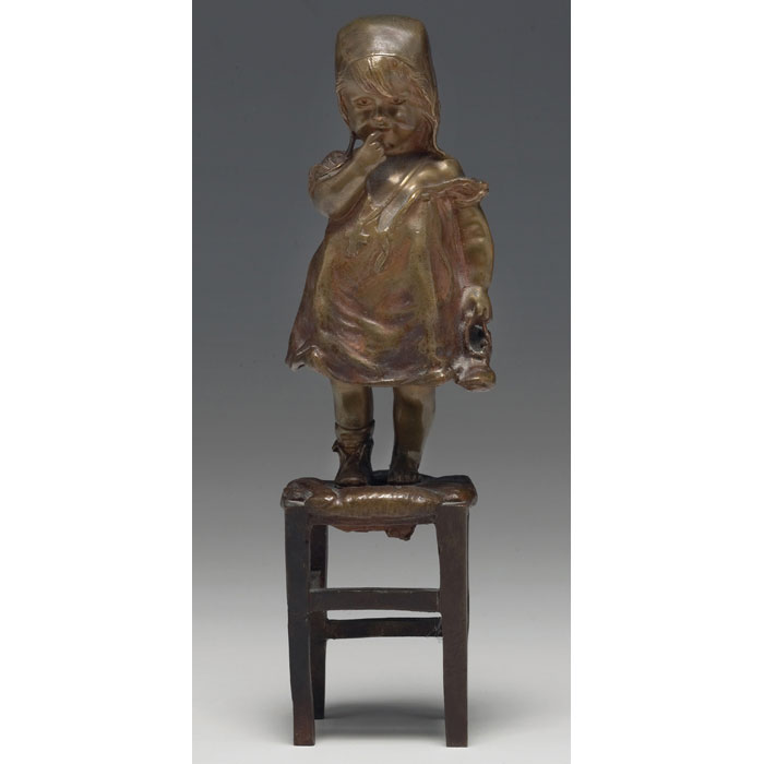 Appraisal: Charming Juan Clara sculpture child standing on a stool holding