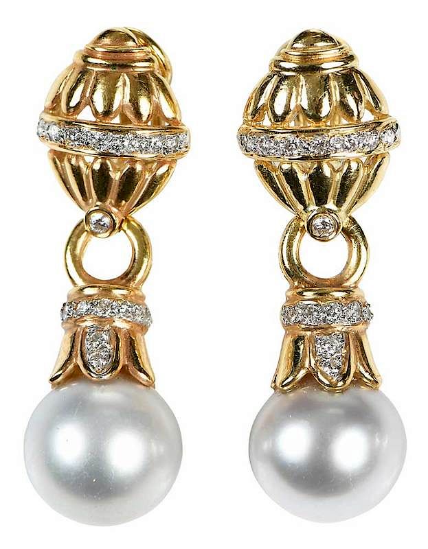 Appraisal: kt Diamond Pearl Earrings each with one grayish pearl approx