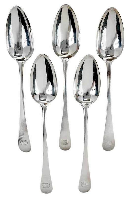 Appraisal: Set Five Hester Bateman English Silver Spoons London oval handles