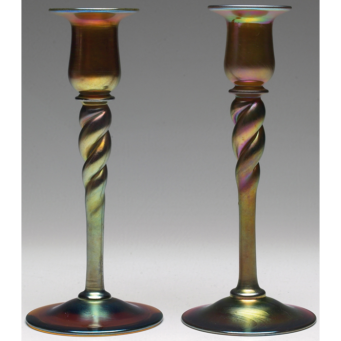 Appraisal: Steuben candlesticks pair gold Aurene glass with a twisting stem