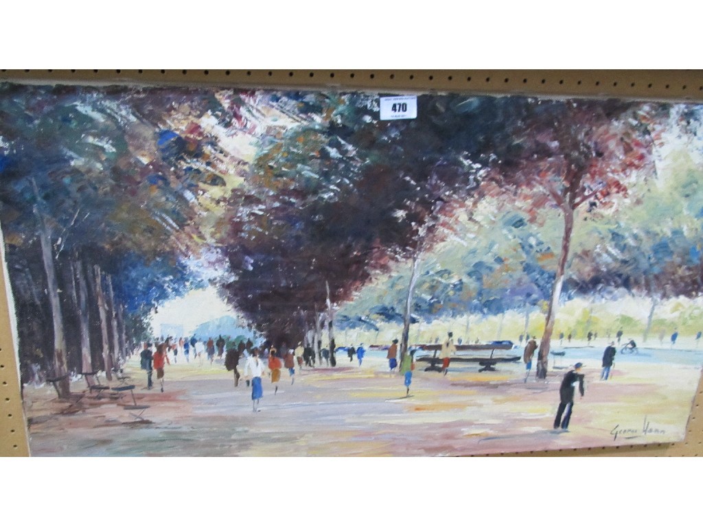 Appraisal: GEORGE HANN Oil on canvas of a Paris Boulevard signed